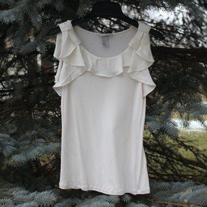 H & M Cream Tank with Sateen Ruffle Size M